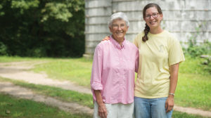 S. Mary Lou Buser, founder of the Sisters of St. Joseph garden ministry, and Heather Ganz '06, who manages the garden ministry.