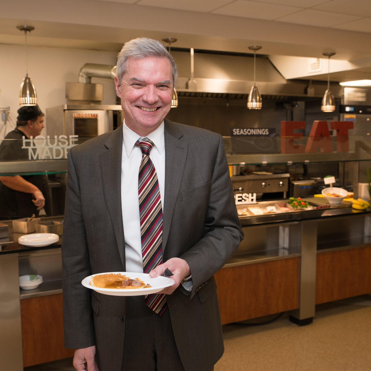 SJC President Donald R. Boomgaarden, Ph.D., with his pancakes.