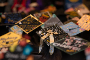 Graduation caps, decorated.